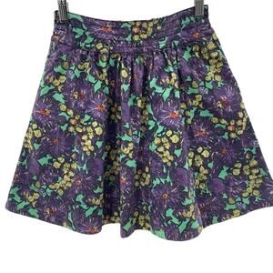 J. Crew 100% Cotton Cottagecore Purple Floral Pull On Elastic Waist Skirt 00